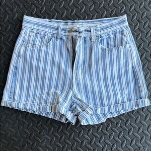 Striped High-Rise Women’s Shorts - Light Blue
